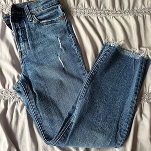 Levi's Blue Cropped Ankle Jeans with Distressed Style